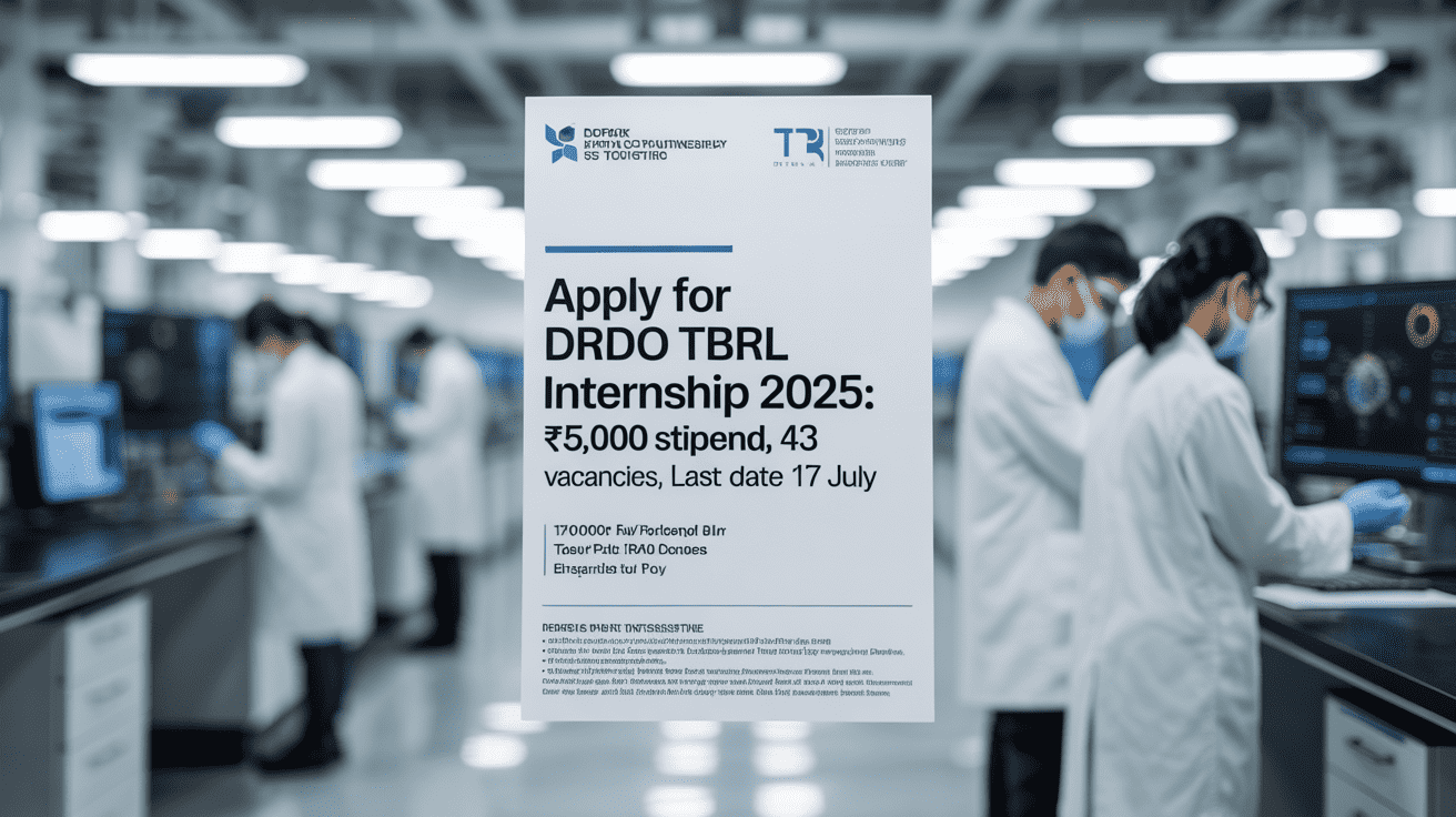 Apply for DRDO TBRL Internship 2025: ₹5,000 Stipend, 43 Vacancies, Last Date 17 July