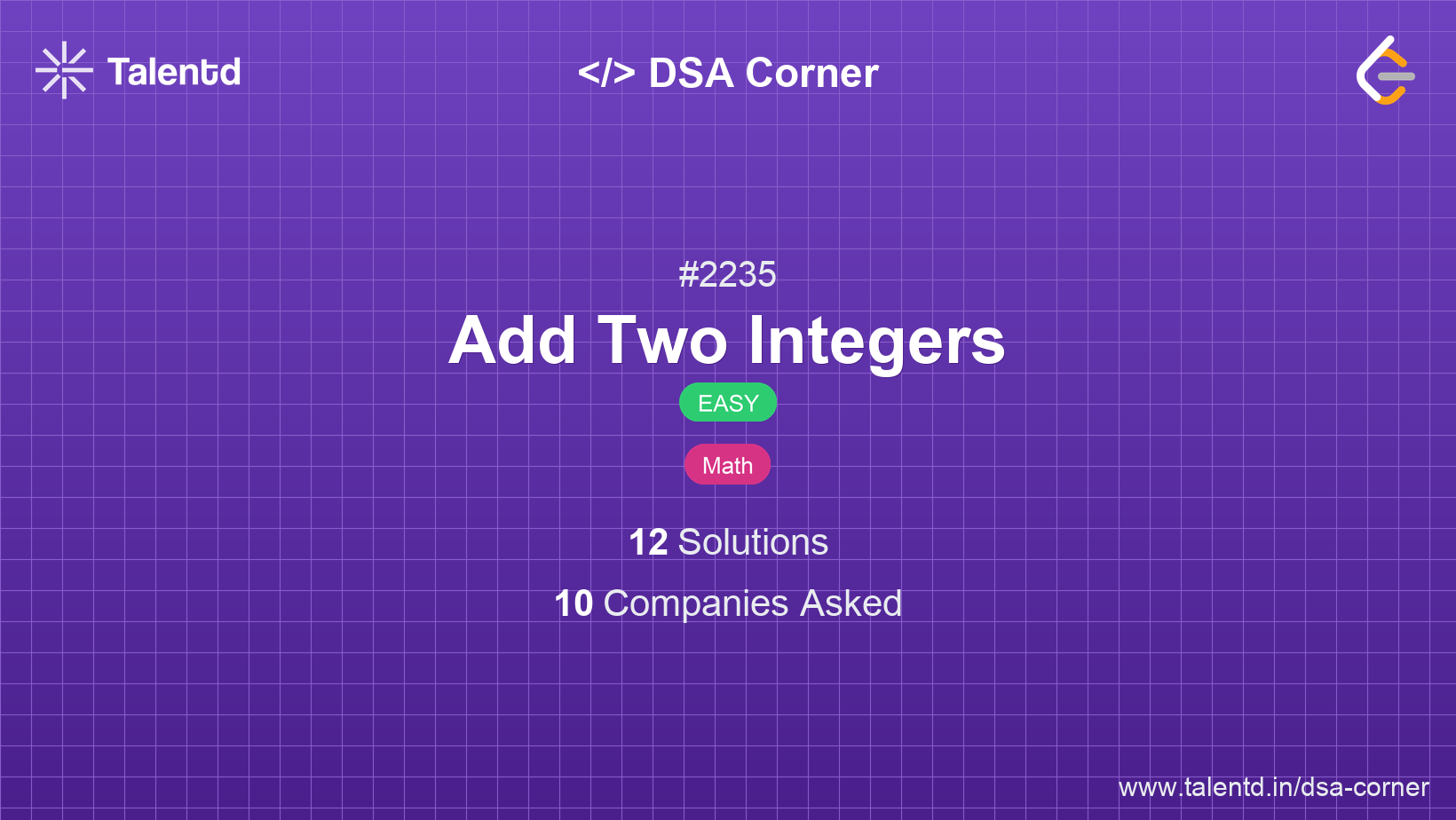 Problem visualization for Add Two Integers - A Easy level DSA problem