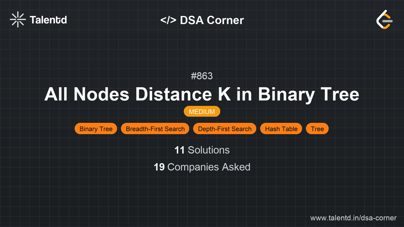 Problem visualization for All Nodes Distance K in Binary Tree - A Medium level DSA problem