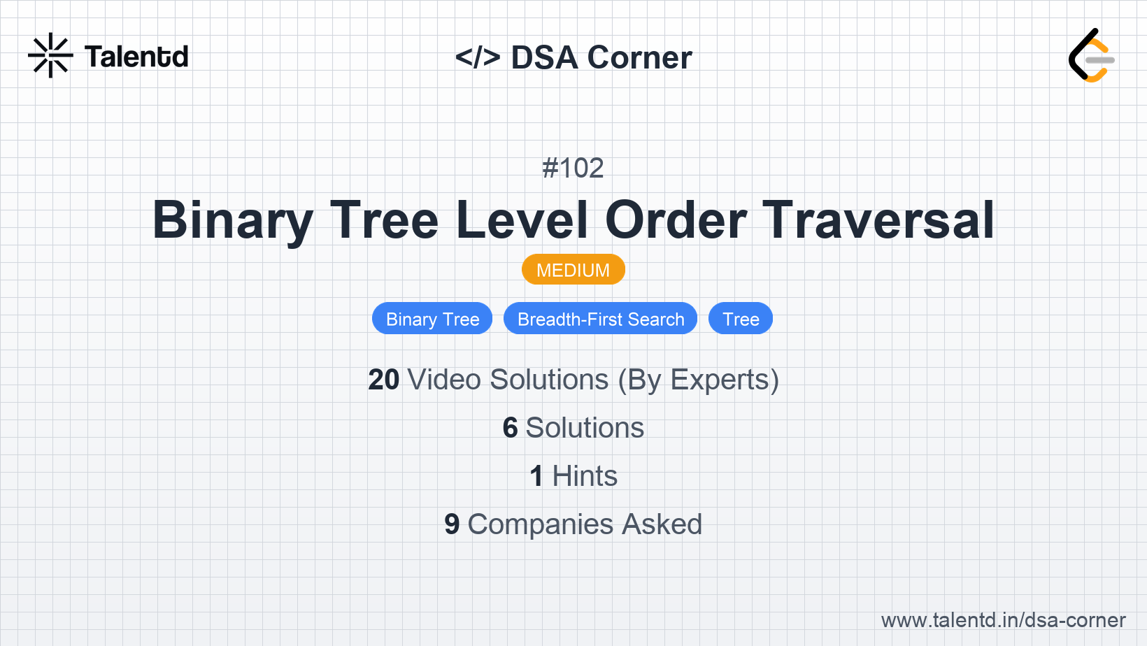 Problem visualization for Binary Tree Level Order Traversal - A Medium level DSA problem