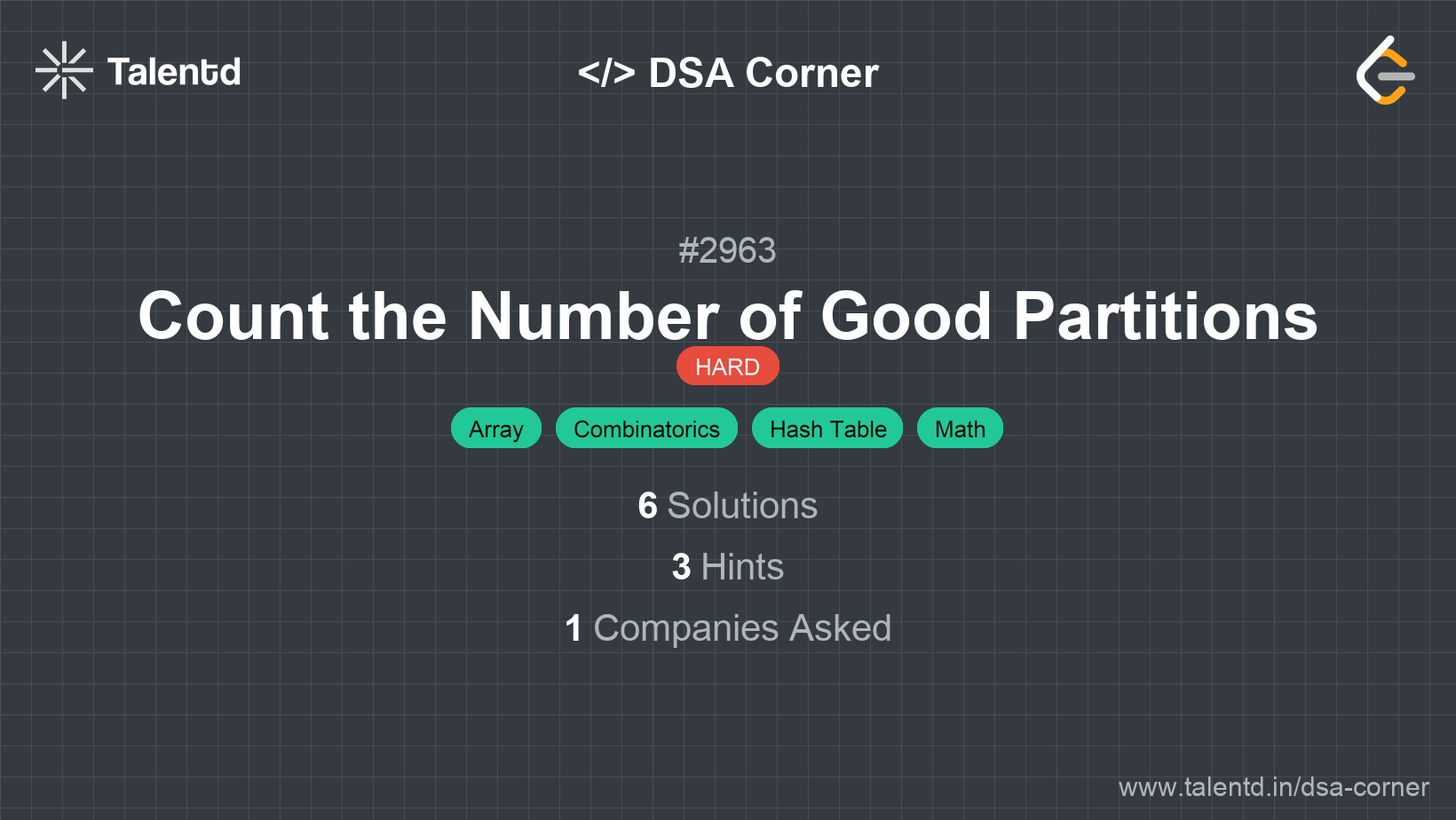 Problem visualization for Count the Number of Good Partitions - A Hard level DSA problem