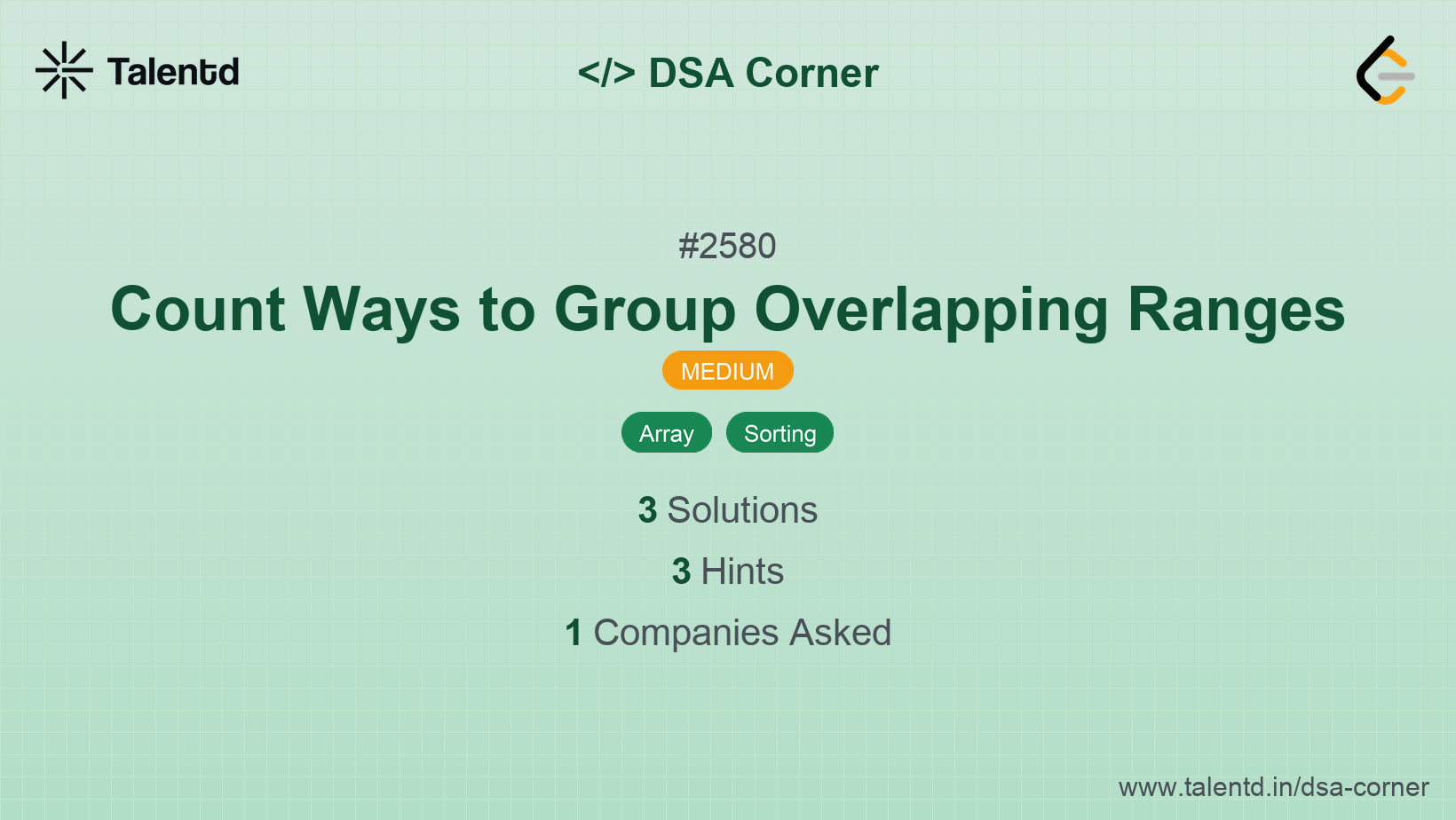 Problem visualization for Count Ways to Group Overlapping Ranges - A Medium level DSA problem