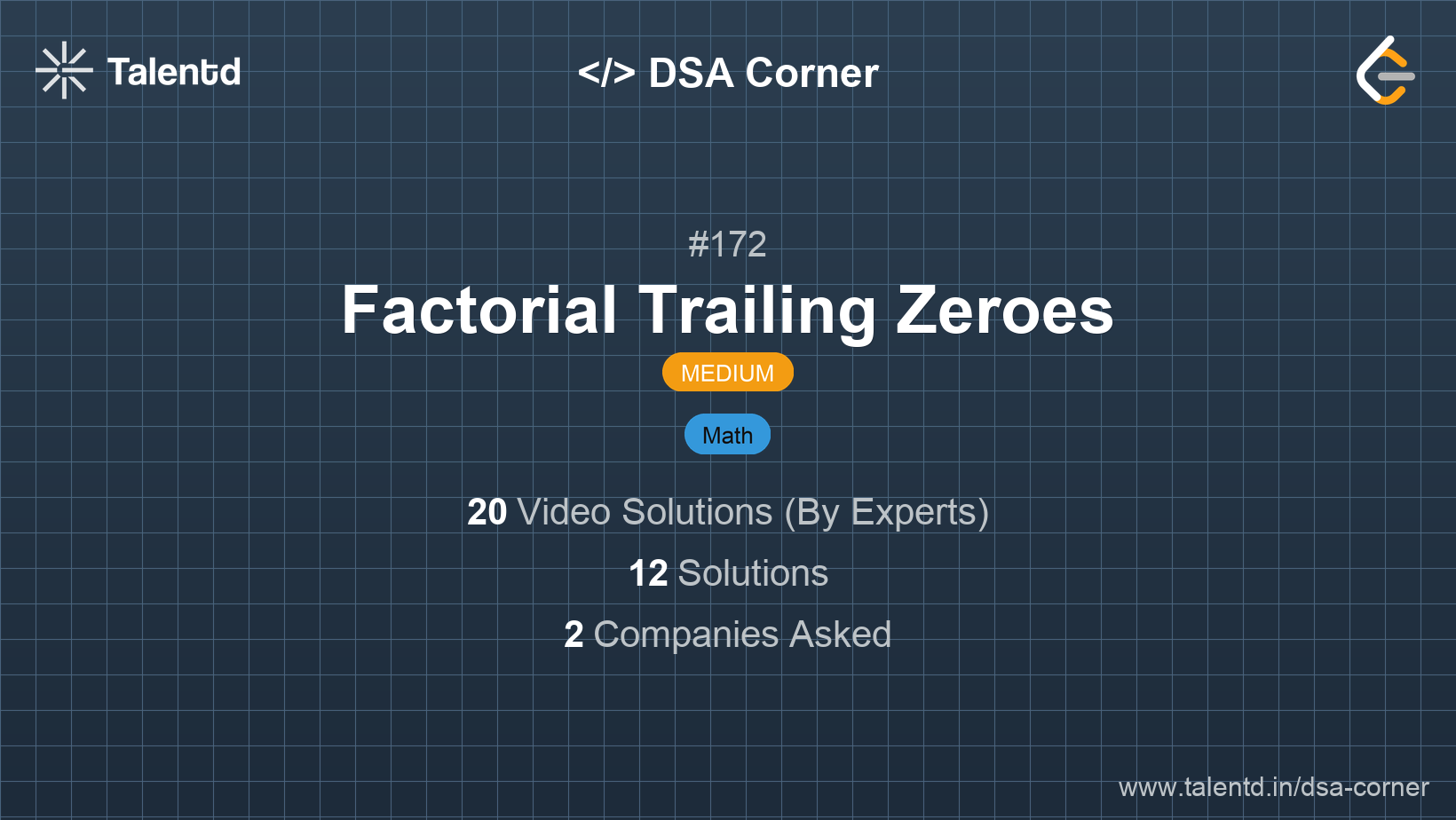Problem visualization for Factorial Trailing Zeroes - A Medium level DSA problem
