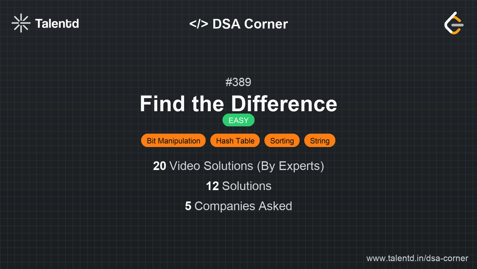 Problem visualization for Find the Difference - A Easy level DSA problem