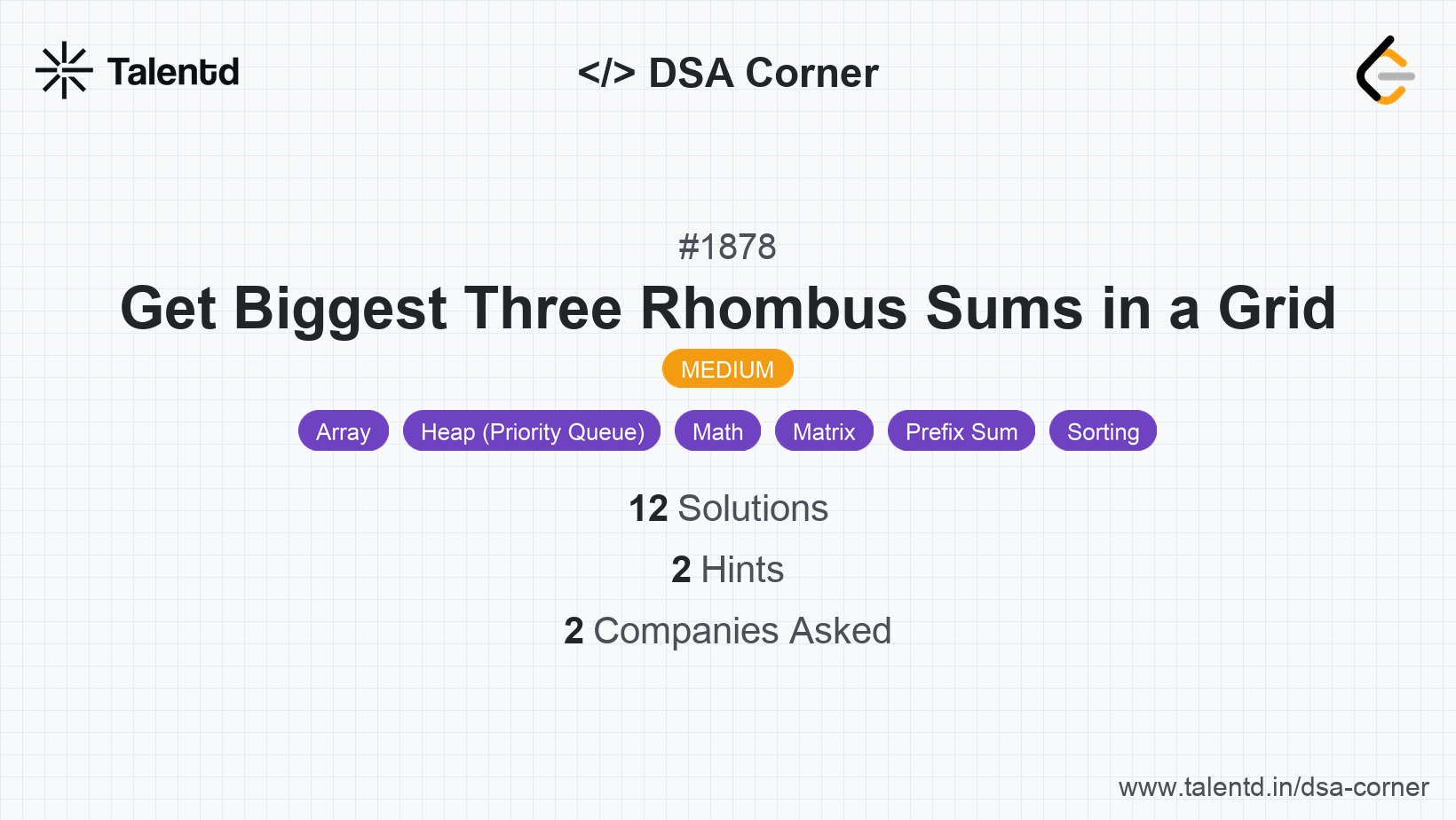 Problem visualization for Get Biggest Three Rhombus Sums in a Grid - A Medium level DSA problem
