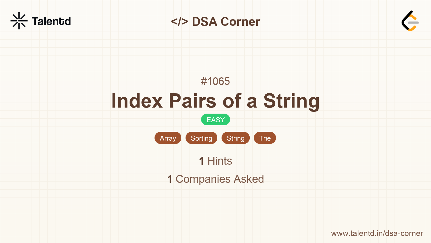 Problem visualization for Index Pairs of a String - A Easy level DSA problem