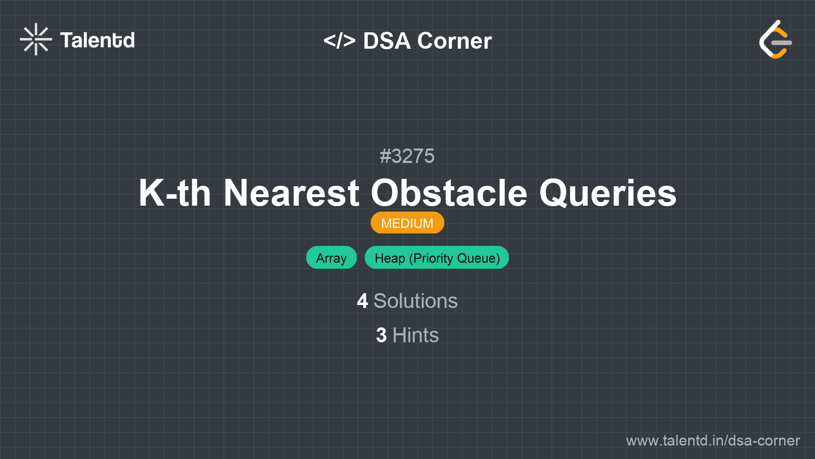 Problem visualization for K-th Nearest Obstacle Queries - A Medium level DSA problem