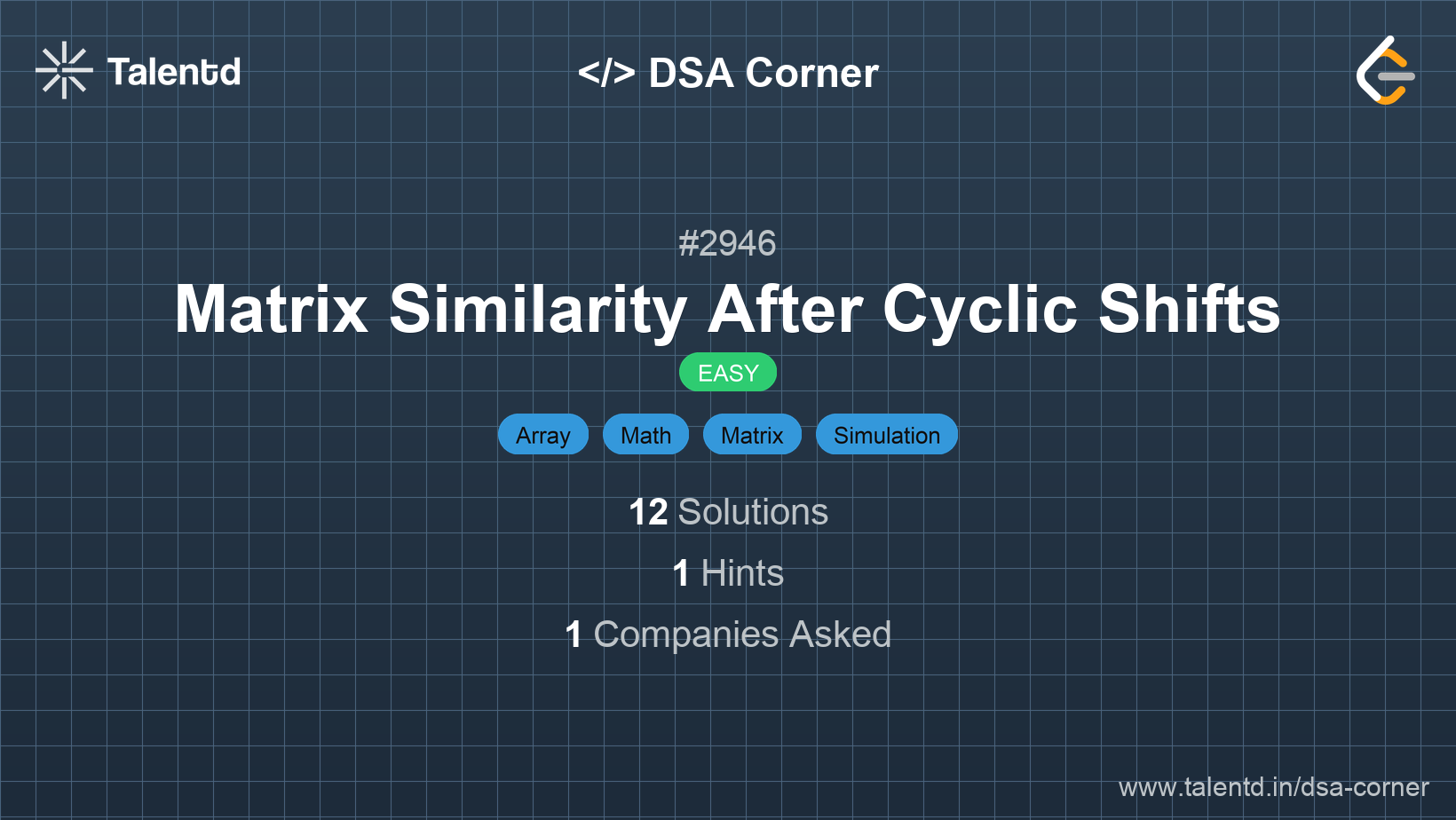 Problem visualization for Matrix Similarity After Cyclic Shifts - A Easy level DSA problem