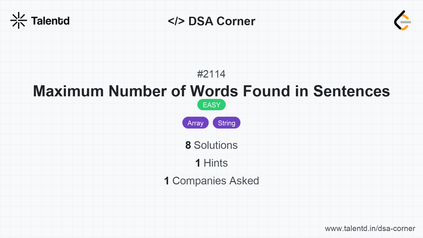 Problem visualization for Maximum Number of Words Found in Sentences - A Easy level DSA problem