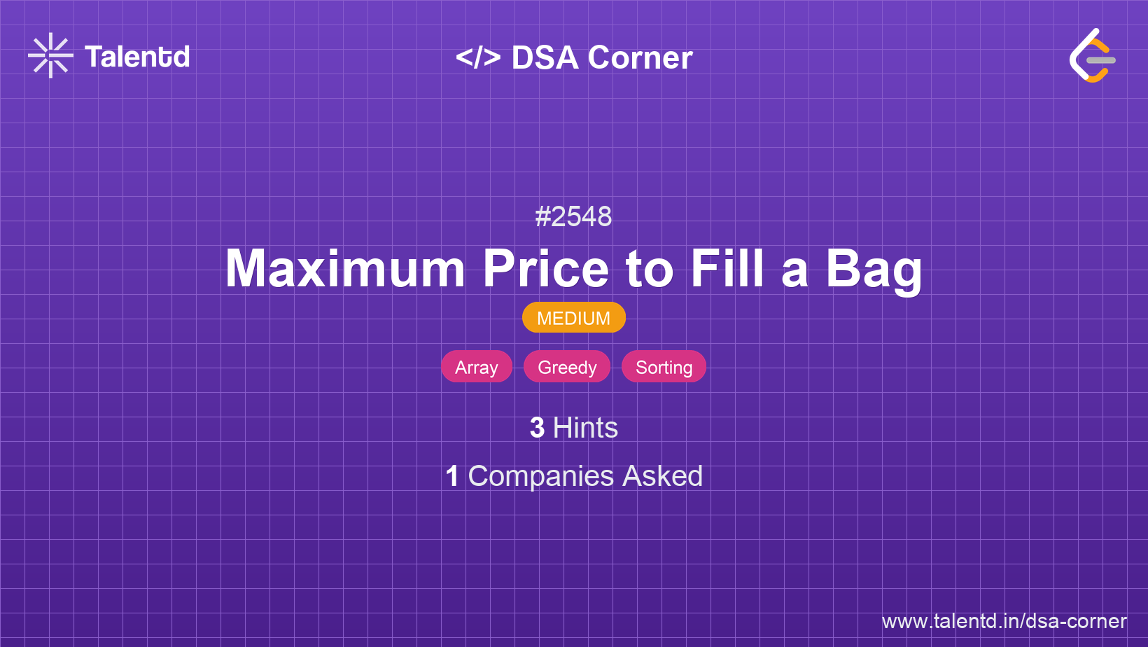 Problem visualization for Maximum Price to Fill a Bag - A Medium level DSA problem