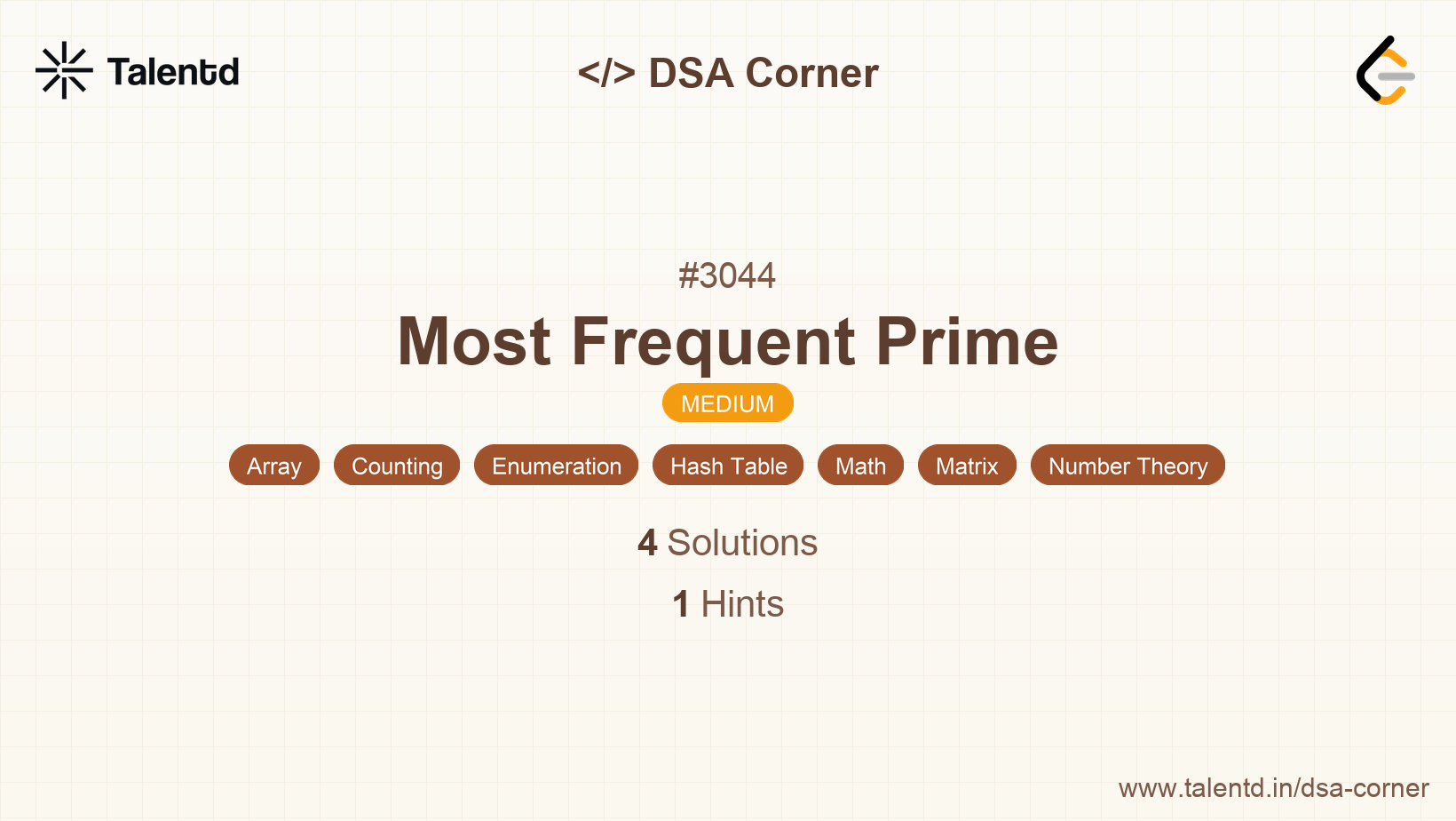Problem visualization for Most Frequent Prime - A Medium level DSA problem