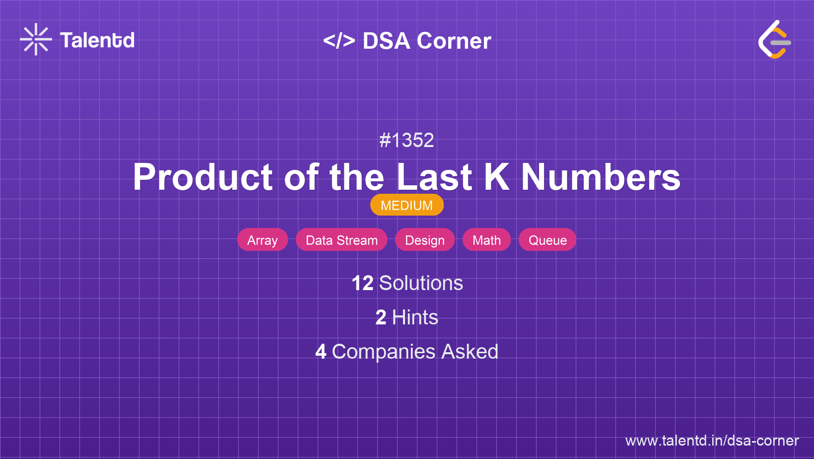 Problem visualization for Product of the Last K Numbers - A Medium level DSA problem