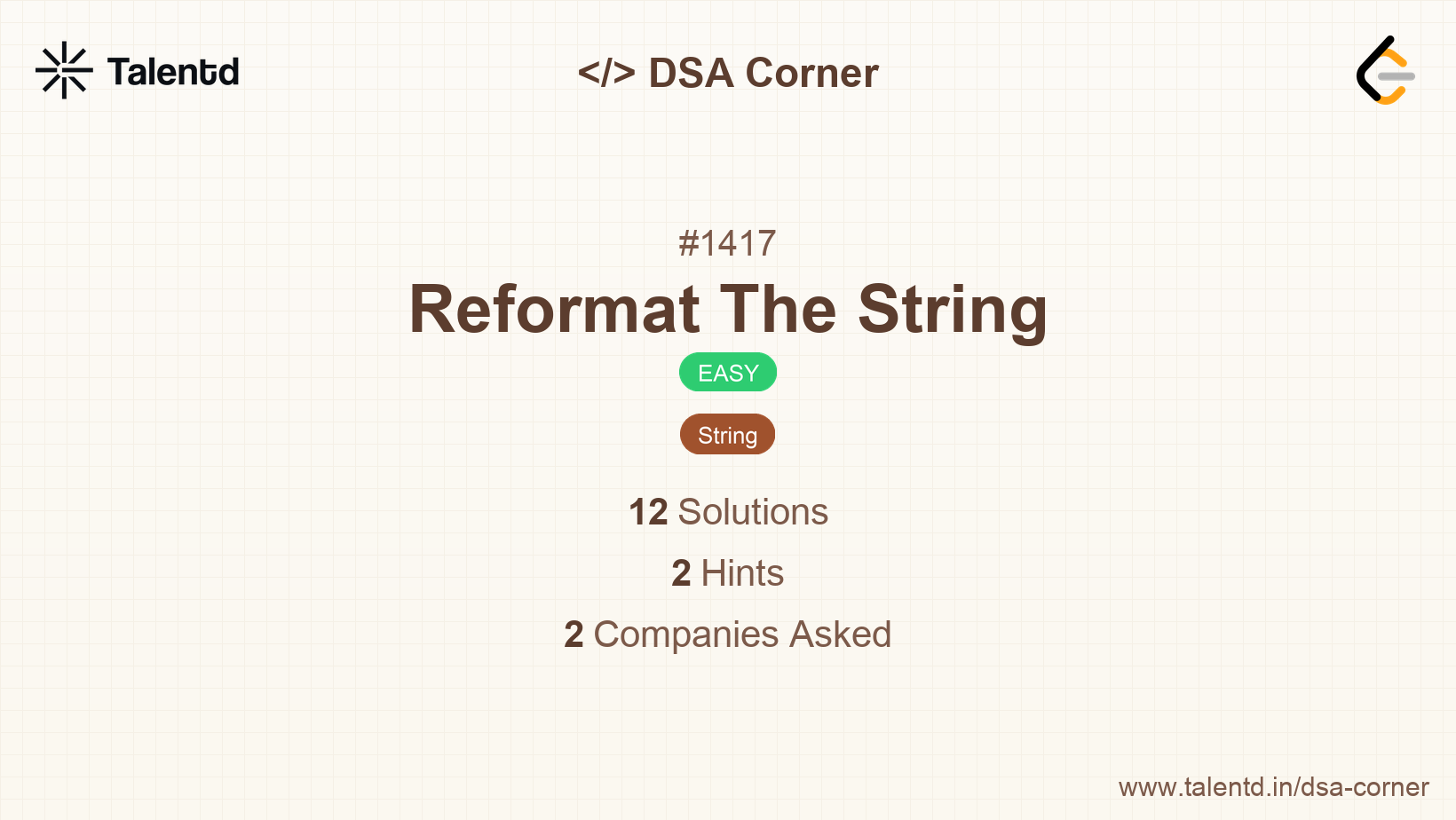 Problem visualization for Reformat The String - A Easy level DSA problem