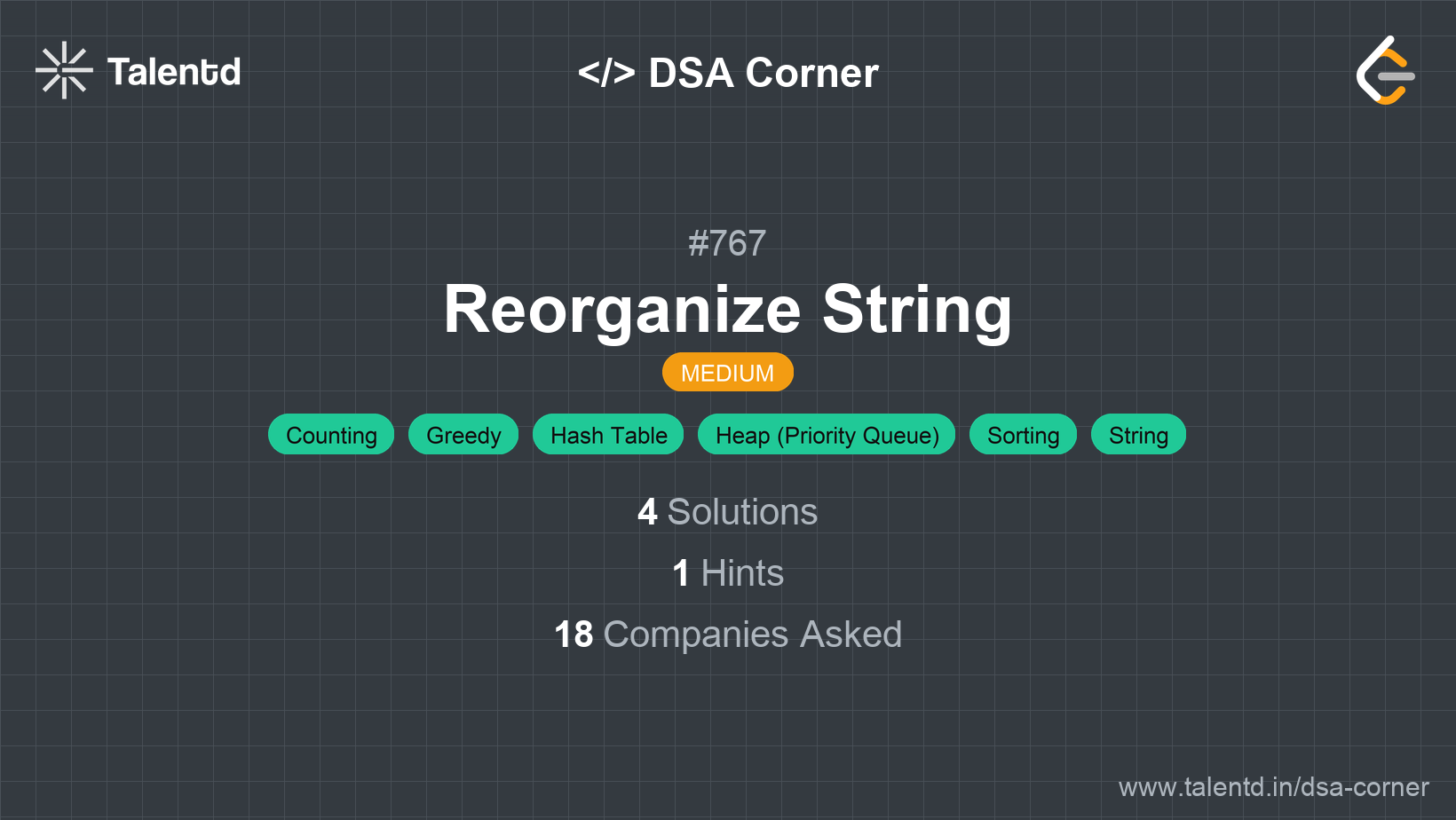 Problem visualization for Reorganize String - A Medium level DSA problem
