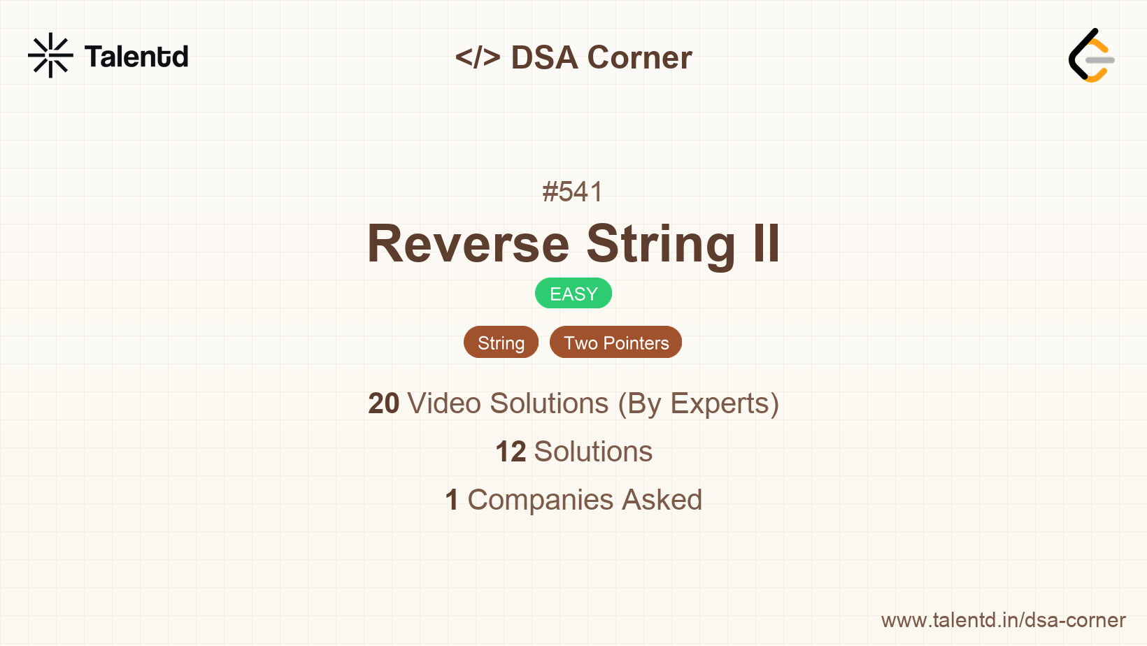 Problem visualization for Reverse String II - A Easy level DSA problem