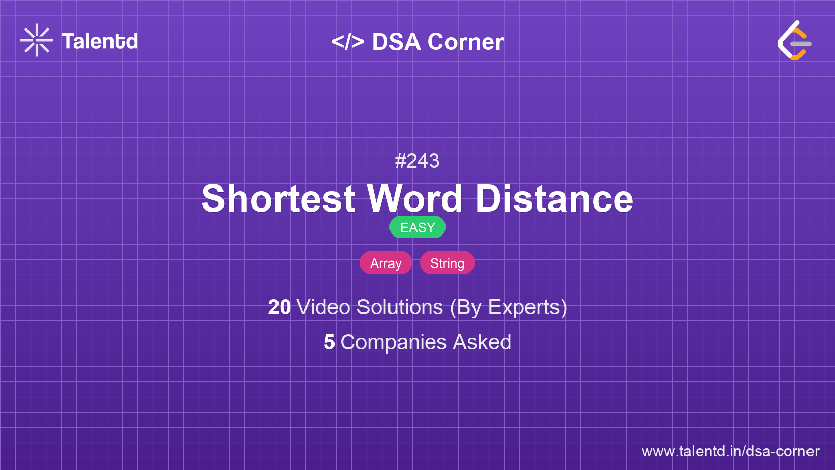 Problem visualization for Shortest Word Distance - A Easy level DSA problem