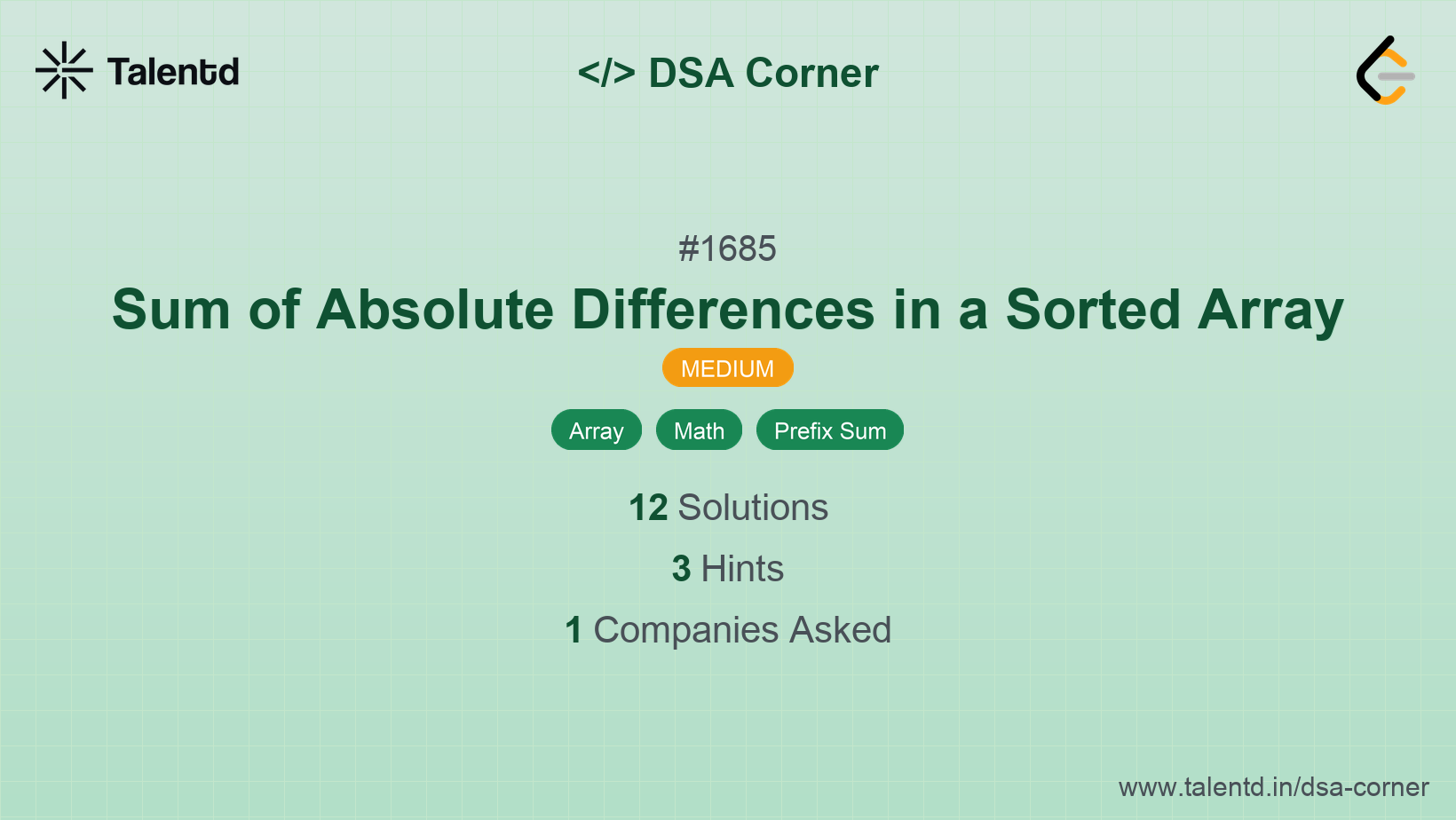 Problem visualization for Sum of Absolute Differences in a Sorted Array - A Medium level DSA problem
