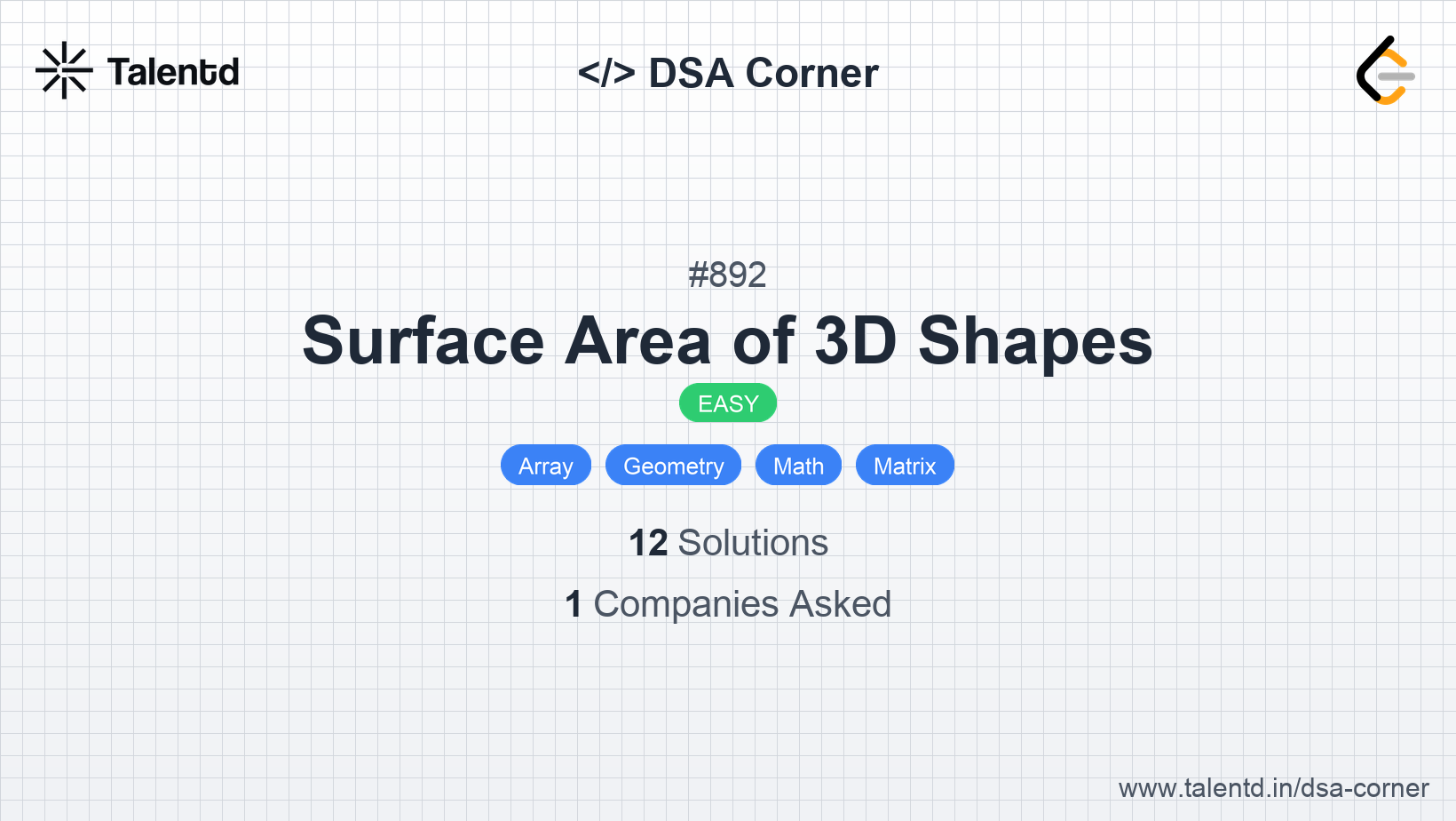 Problem visualization for Surface Area of 3D Shapes - A Easy level DSA problem