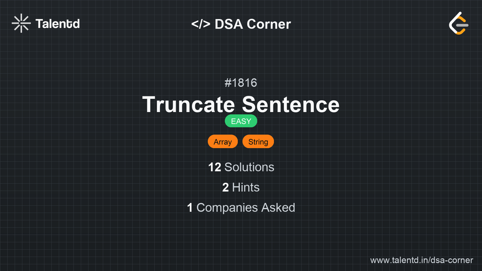 Problem visualization for Truncate Sentence - A Easy level DSA problem
