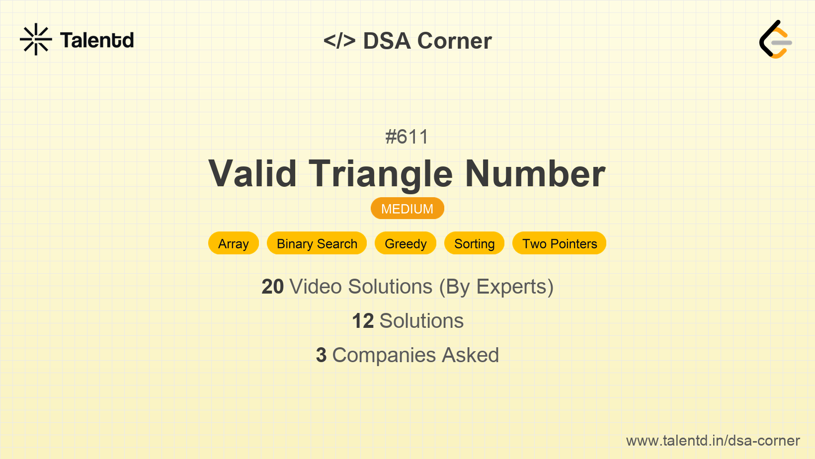 Problem visualization for Valid Triangle Number - A Medium level DSA problem