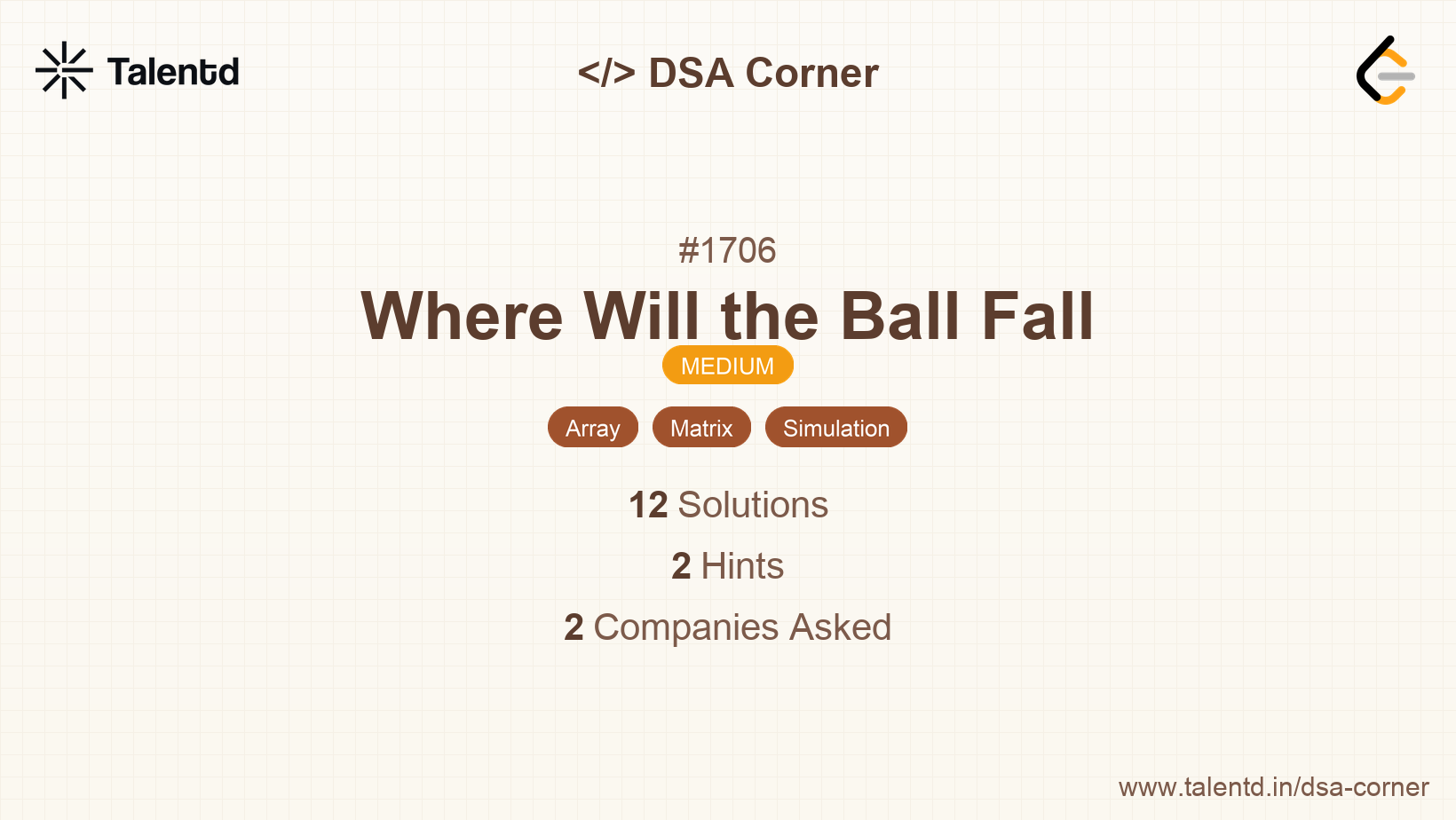 Problem visualization for Where Will the Ball Fall - A Medium level DSA problem